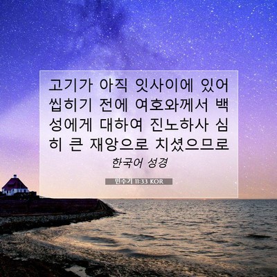 Picture 07 - 민수기 11:33 KOR - 고기가 아직 잇사이에 있어 씹히기 - Bible Verse Picture