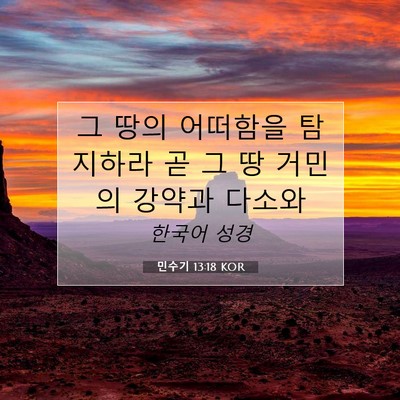 Picture 07 - 민수기 13:18 KOR - 그 땅의 어떠함을 탐지하라 곧 그 땅 - Bible Verse Picture