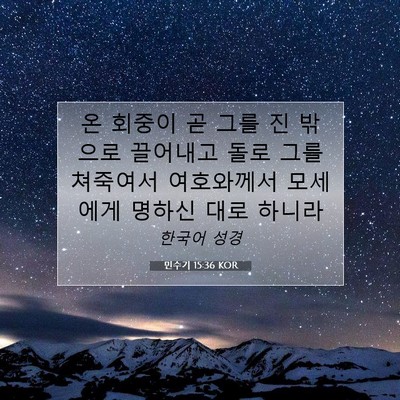 Picture 07 - 민수기 15:36 KOR - 온 회중이 곧 그를 진 밖으로 - Bible Verse Picture
