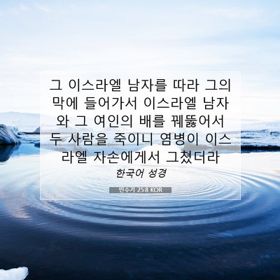 Picture 07 - 민수기 25:8 KOR - 그 이스라엘 남자를 따라 그의 막에 - Bible Verse Picture