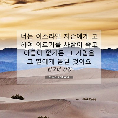 Picture 07 - 민수기 27:8 KOR - 너는 이스라엘 자손에게 고하여 - Bible Verse Picture
