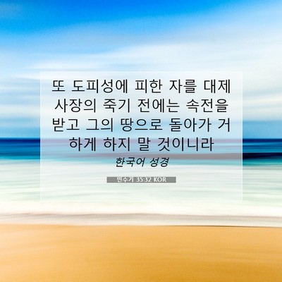 Picture 07 - 민수기 35:32 KOR - 또 도피성에 피한 자를 대제사장의 - Bible Verse Picture