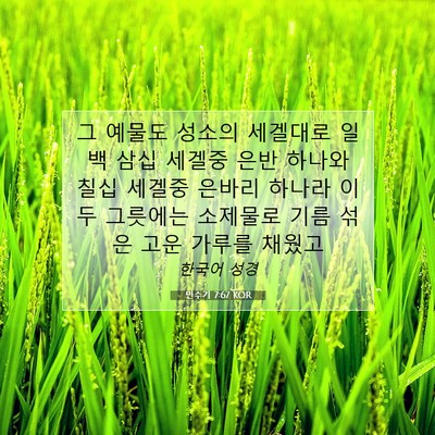 Picture 07 - 민수기 7:67 KOR - 그 예물도 성소의 세겔대로 일백 - Bible Verse Picture