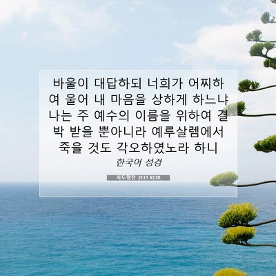 Picture 07 - 사도행전 21:13 KOR - 바울이 대답하되 너희가 어찌하여 - Bible Verse Picture