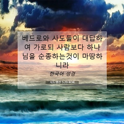 Picture 07 - 사도행전 5:29 KOR - 베드로와 사도들이 대답하여 가로되 - Bible Verse Picture