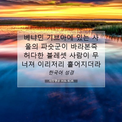 Picture 07 - 사무엘상 14:16 KOR - 베냐민 기브아에 있는 사울의 - Bible Verse Picture