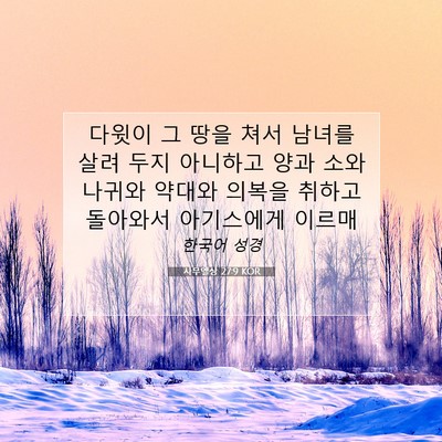 Picture 07 - 사무엘상 27:9 KOR - 다윗이 그 땅을 쳐서 남녀를 살려 - Bible Verse Picture