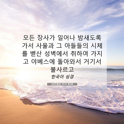 Picture 07 - 사무엘상 31:12 KOR - 모든 장사가 일어나 밤새도록 가서 - Bible Verse Picture