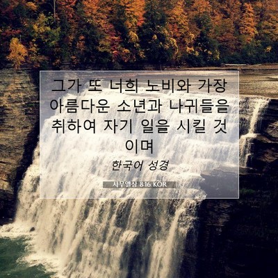Picture 07 - 사무엘상 8:16 KOR - 그가 또 너희 노비와 가장 아름다운 - Bible Verse Picture