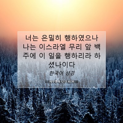 Picture 07 - 사무엘하 12:12 KOR - 너는 은밀히 행하였으나 나는 - Bible Verse Picture