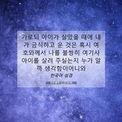 Picture 07 - 사무엘하 12:22 KOR - 가로되 아이가 살았을 때에 내가 - Bible Verse Picture