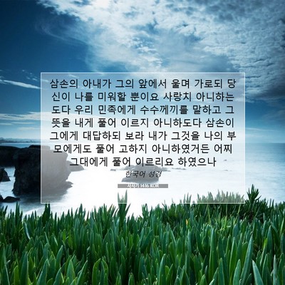 Picture 07 - 사사기 14:16 KOR - 삼손의 아내가 그의 앞에서 울며 - Bible Verse Picture