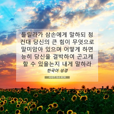 Picture 07 - 사사기 16:6 KOR - 들릴라가 삼손에게 말하되 청컨대 - Bible Verse Picture
