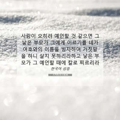 Picture 07 - 스가랴 13:3 KOR - 사람이 오히려 예언할 것 같으면 그 - Bible Verse Picture