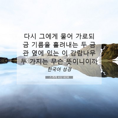 Picture 07 - 스가랴 4:12 KOR - 다시 그에게 물어 가로되 금 기름을 - Bible Verse Picture
