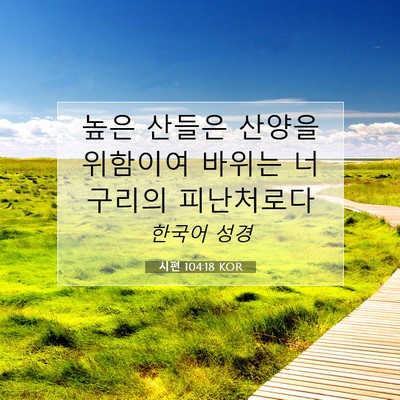 Picture 07 - 시편 104:18 KOR - 높은 산들은 산양을 위함이여 바위는 - Bible Verse Picture