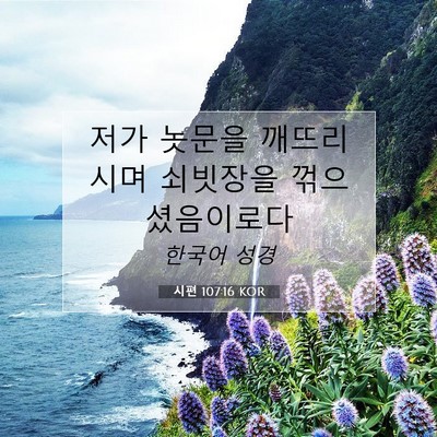 Picture 07 - 시편 107:16 KOR - 저가 놋문을 깨뜨리시며 쇠빗장을 - Bible Verse Picture