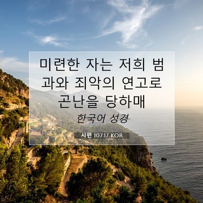 Picture 07 - 시편 107:17 KOR - 미련한 자는 저희 범과와 죄악의 - Bible Verse Picture