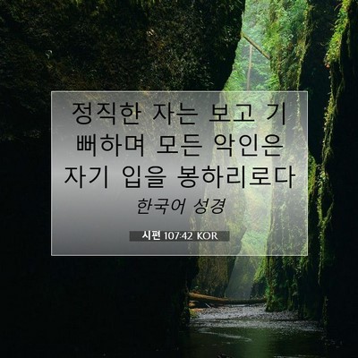 Picture 07 - 시편 107:42 KOR - 정직한 자는 보고 기뻐하며 모든 - Bible Verse Picture