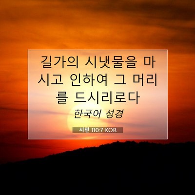Picture 07 - 시편 110:7 KOR - 길가의 시냇물을 마시고 인하여 그 - Bible Verse Picture