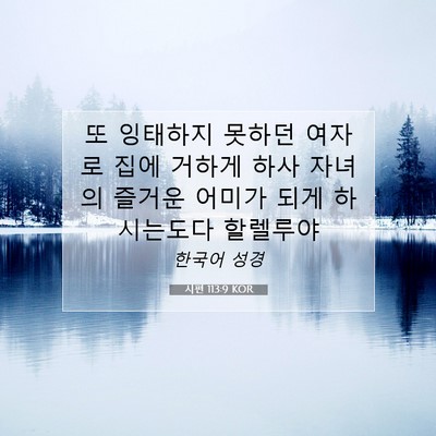 Picture 07 - 시편 113:9 KOR - 또 잉태하지 못하던 여자로 집에 - Bible Verse Picture