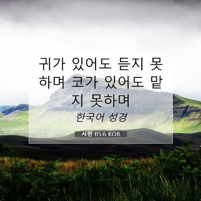 Picture 07 - 시편 115:6 KOR - 귀가 있어도 듣지 못하며 코가 - Bible Verse Picture
