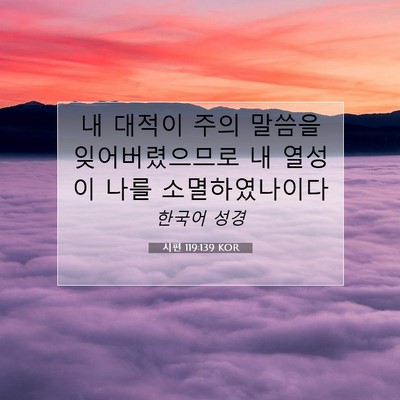 Picture 07 - 시편 119:139 KOR - 내 대적이 주의 말씀을 - Bible Verse Picture