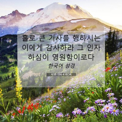 Picture 07 - 시편 136:4 KOR - 홀로 큰 기사를 행하시는 이에게 - Bible Verse Picture