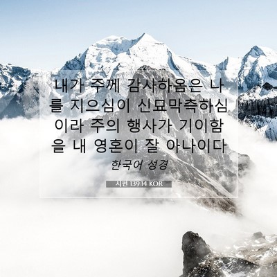 Picture 07 - 시편 139:14 KOR - 내가 주께 감사하옴은 나를 지으심이 - Bible Verse Picture