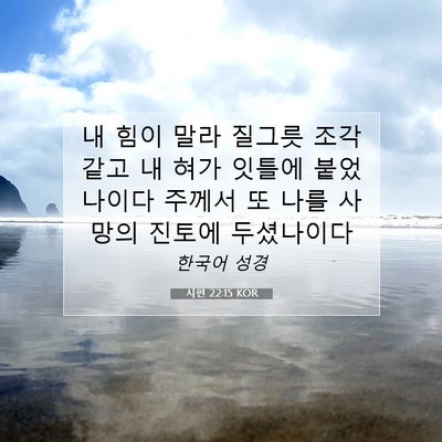 Picture 07 - 시편 22:15 KOR - 내 힘이 말라 질그릇 조각 같고 내 - Bible Verse Picture