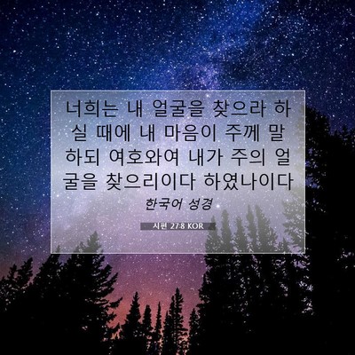 Picture 07 - 시편 27:8 KOR - 너희는 내 얼굴을 찾으라 하실 때에 - Bible Verse Picture