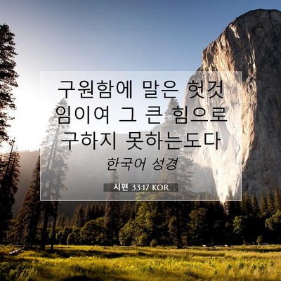 Picture 07 - 시편 33:17 KOR - 구원함에 말은 헛것임이여 그 큰 - Bible Verse Picture