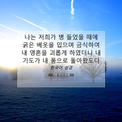 Picture 07 - 시편 35:13 KOR - 나는 저희가 병 들었을 때에 굵은 - Bible Verse Picture