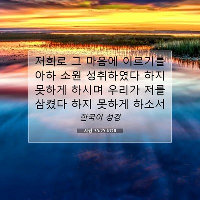 Picture 07 - 시편 35:25 KOR - 저희로 그 마음에 이르기를 아하 - Bible Verse Picture