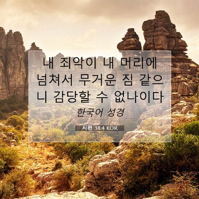 Picture 07 - 시편 38:4 KOR - 내 죄악이 내 머리에 넘쳐서 무거운 - Bible Verse Picture