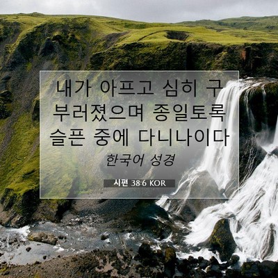 Picture 07 - 시편 38:6 KOR - 내가 아프고 심히 구부러졌으며 - Bible Verse Picture