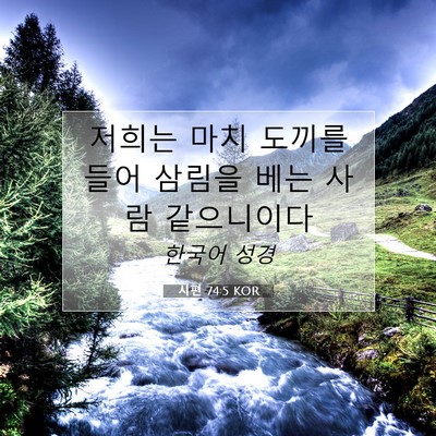 Picture 07 - 시편 74:5 KOR - 저희는 마치 도끼를 들어 삼림을 - Bible Verse Picture