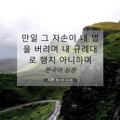 Picture 07 - 시편 89:30 KOR - 만일 그 자손이 내 법을 버리며 내 - Bible Verse Picture