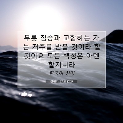 Picture 07 - 신명기 27:21 KOR - 무릇 짐승과 교합하는 자는 저주를 - Bible Verse Picture