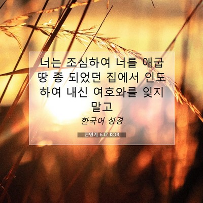 Picture 07 - 신명기 6:12 KOR - 너는 조심하여 너를 애굽 땅 종 - Bible Verse Picture