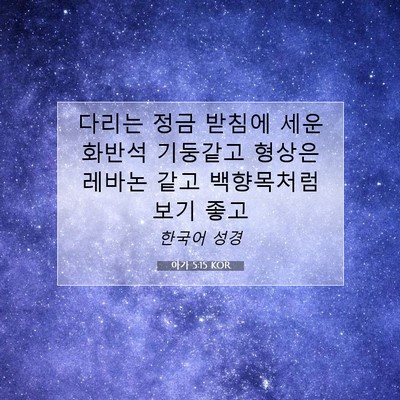 Picture 07 - 아가 5:15 KOR - 다리는 정금 받침에 세운 화반석 - Bible Verse Picture