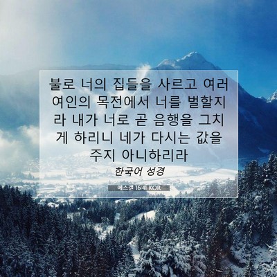 Picture 07 - 에스겔 16:41 KOR - 불로 너의 집들을 사르고 여러 - Bible Verse Picture