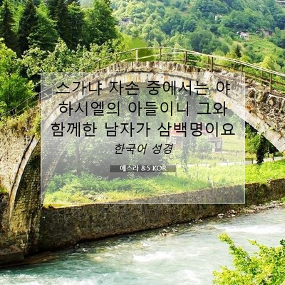 Picture 07 - 에스라 8:5 KOR - 스가냐 자손 중에서는 야하시엘의 - Bible Verse Picture