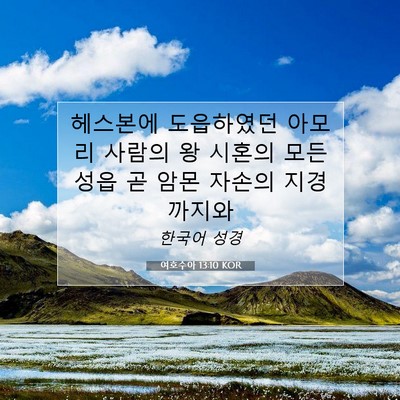Picture 07 - 여호수아 13:10 KOR - 헤스본에 도읍하였던 아모리 사람의 - Bible Verse Picture