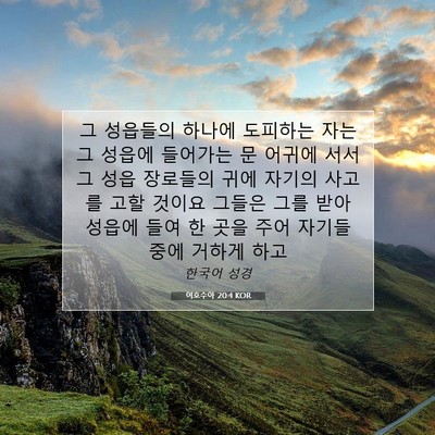 Picture 07 - 여호수아 20:4 KOR - 그 성읍들의 하나에 도피하는 자는 - Bible Verse Picture
