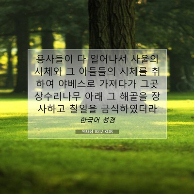 Picture 07 - 역대상 10:12 KOR - 용사들이 다 일어나서 사울의 시체와 - Bible Verse Picture