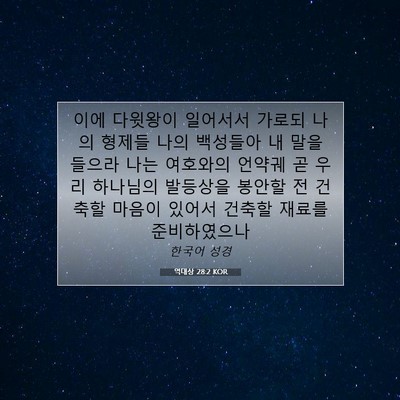 Picture 07 - 역대상 28:2 KOR - 이에 다윗왕이 일어서서 가로되 나의 - Bible Verse Picture
