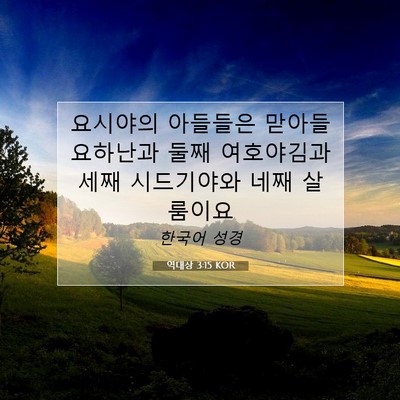 Picture 07 - 역대상 3:15 KOR - 요시야의 아들들은 맏아들 요하난과 - Bible Verse Picture