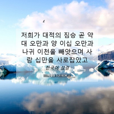 Picture 07 - 역대상 5:21 KOR - 저희가 대적의 짐승 곧 약대 오만과 - Bible Verse Picture