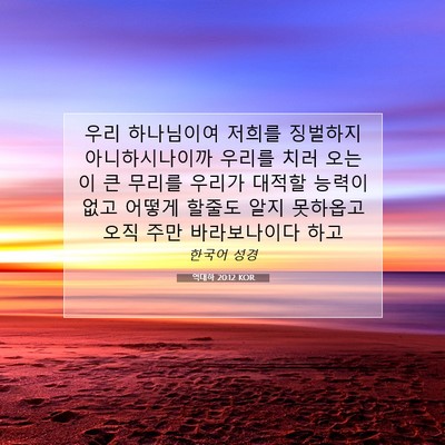 Picture 07 - 역대하 20:12 KOR - 우리 하나님이여 저희를 징벌하지 - Bible Verse Picture